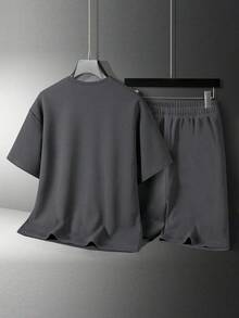Tween Boy Cartoon Graphic Print Crew Neck Short Sleeve T-Shirt And Shorts Set - Dark Grey - View 3