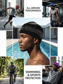 Awegeo 1/3 Paquete de Diadema, Gorro y Boina para Hombres - Conjunto de Accesorios Casuales Cómodos y Transpirables, Adecuados para Deportes, Actividades al Aire Libre, Hogar y Uso Diario - Burdeos - Ver 8