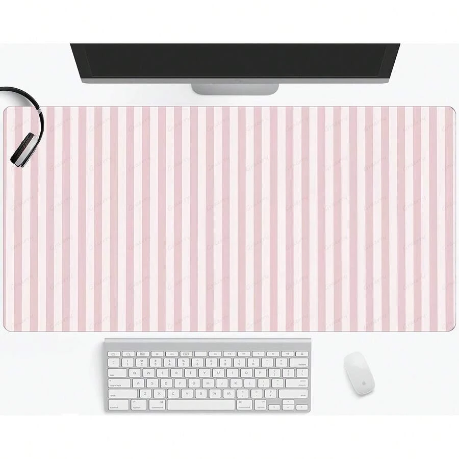 1pc Various Sizes Pink Striped Kawaii Cute Pastel Large Gaming Mouse Pad - Smooth Keyboard Mat - Base, Sturdy - For Office And Home Computer Gear, Mouse Pad For Desk, Pastel Mouse Mat, Desk Pad - Chuột Pad - Xem 1