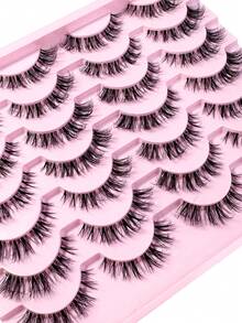 14对新款3D透明假睫毛，自然精致仿貂毛睫毛，蓬松卷翘猫眼睫毛，条状假睫毛，假睫毛 - 黑色 - 查看 4