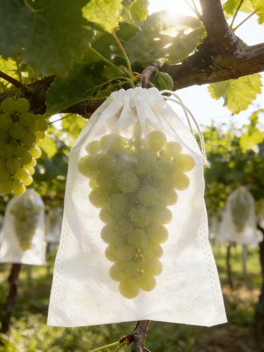 50 PIEZAS/100 PIEZAS Cubiertas permeables al agua y transpirables a prueba de insectos, con cordón oculto, bolsas de malla para frutas, adecuadas para proteger árboles frutales, manzanas y uvas de pájaros, plagas y ciervos. Cordón de ajuste. - A - Ver 1