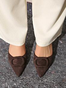 Women's Velvet Effect Embellished Pointed Toe High Heels,Kitten Heels - Coffee Brown - View 7