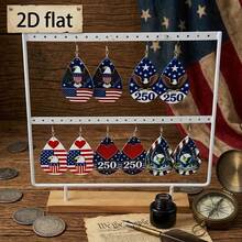 5 Pairs/Set, Women's Fashion Dangle Earrings, 250th Anniversary Of US Independence Eagle & Flag UV Printing, Low Allergy & Fade Resistant, Thick Acrylic Material, White K-Plated Iron Earring Hooks, Retro European And American Style, Suitable For Parties, Holidays, Independence Day - Multicolor - View 4