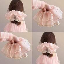 1 chiếc dây buộc tóc bằng vải lưới organza Pháp đính ngọc trai, phụ kiện tóc thanh lịch, thiết kế mới năm 2025. - Nhiều màu - Xem 1