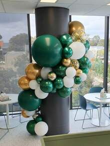 50 Pcs Green And Gold Balloons - 10 Inch Metallic Dark Green Balloons With White And Gold Latex Aluminum Foil Sequin Balloon For Patrick's Day Birthday Jungle Safari Dinosaur Theme Party Decorations - 18 YEARS - View 7