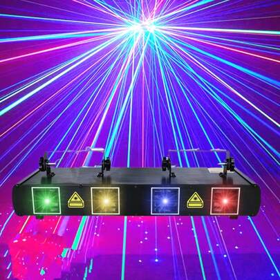 Đèn chiếu tiệc DJ, đèn disco, đèn chiếu hiệu ứng 4 chùm tia, đèn chiếu RGBY, điều khiển DMX và kích hoạt âm thanh, đèn sân khấu, biểu diễn trực tiếp, vũ trường, quán bar, câu lạc bộ, KTV, karaoke, đèn nhấp nháy, đèn chiếu sáng ngày lễ, sinh nhật, tiệc gia đình, trình diễn ánh sáng tạo không khí.
