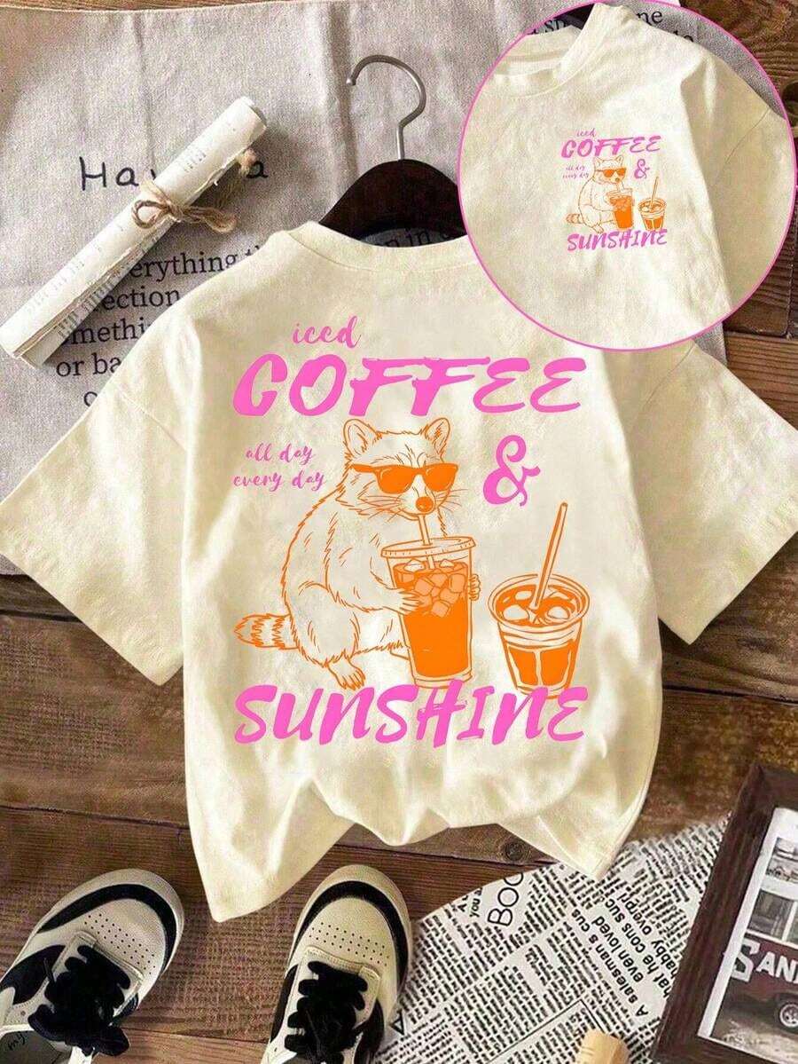 ocal de primavera/verano. Blusas para mujer, playeras de mujer. 180g (S-XXXL) Camiseta de manga corta con estampado de letras y cuello redondo para mujer, moderna y versátil para uso diario. - Albaricoque 2 - Ver 1
