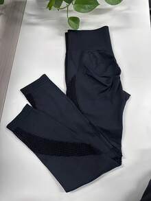 1件装女士高腰无缝网眼塑形紧身裤，适合瑜伽、跑步、健身、健身房及日常休闲穿着，春夏款 - 黑色 - 查看 7