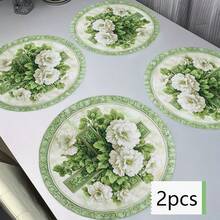 Vintage Green Floral Round Placemats, Elegant & Premium, Available In Multiple Specifications, Size 14.17in (36cm) In Diameter. 100% Polyester, Machine Washable, Hand Washable And Dry Cleanable, Non-Slip & Heat-Resistant, Ideal For Daily Dining, Home Decor, Infusing Vintage Natural Atmosphere Into Your Table, A Top Choice To Elevate Your Home Style. - Multicolor - View 20
