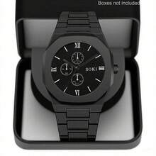 Đồng hồ thạch anh nam và nữ, dây đeo màu đen, kiểu dáng thể thao năng động, thiết kế mặt tròn độc đáo, phù hợp để đeo hàng ngày, dự tiệc sinh nhật, ngày lễ và các buổi tụ họp. Không bao gồm hộp đựng đồng hồ. - màu đen - Xem 2