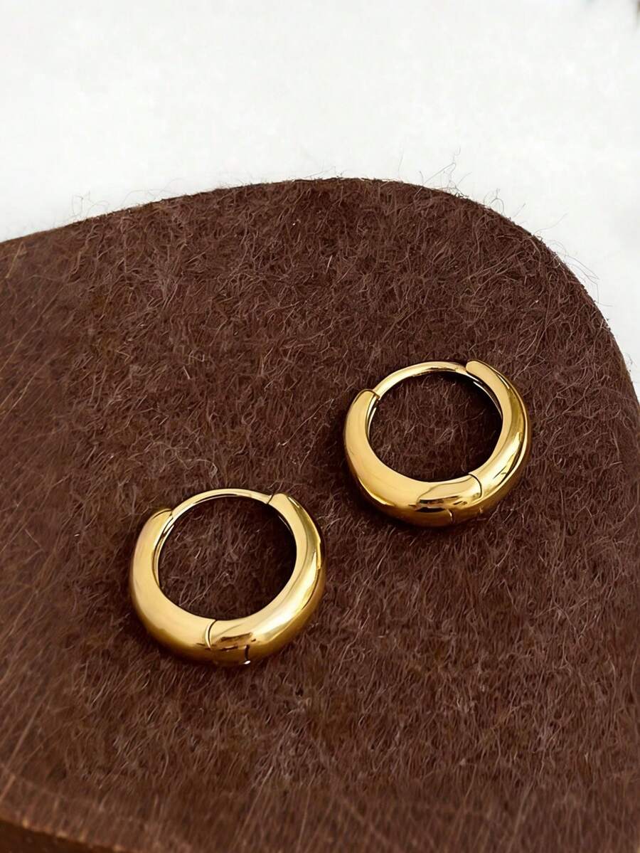 1 par de pendientes de aro redondos minimalistas, joyas unisex chapadas en oro para parejas, regalo de moda diario/de viaje para novia, parejas, mejor amigo - Pendientes - Ver 1