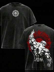 Escanor The One T-Shirt – Vintage Washed Seven Deadly Sins Lion Sin Of Pride Anime Graphic Tee, Noon Power Gym Aesthetic Print, Oversized Soft Cotton Streetwear, Unisex Casual Apparel, Gift For Anime Fanssummer Outfits For Women100 Percent Cotton Graphic Tees - 黑色 - 查看 8