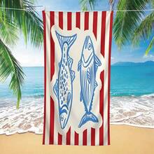 1 khăn tắm biển cỡ lớn - Nhanh khô, chống cát, họa tiết cá ngừ vây xanh và cá thu lớn, sọc đỏ trắng - Nhẹ, thích hợp cho bơi lội, hồ bơi, cắm trại, tắm biển - Khăn tắm mùa hè - Nhiều màu - Xem 1