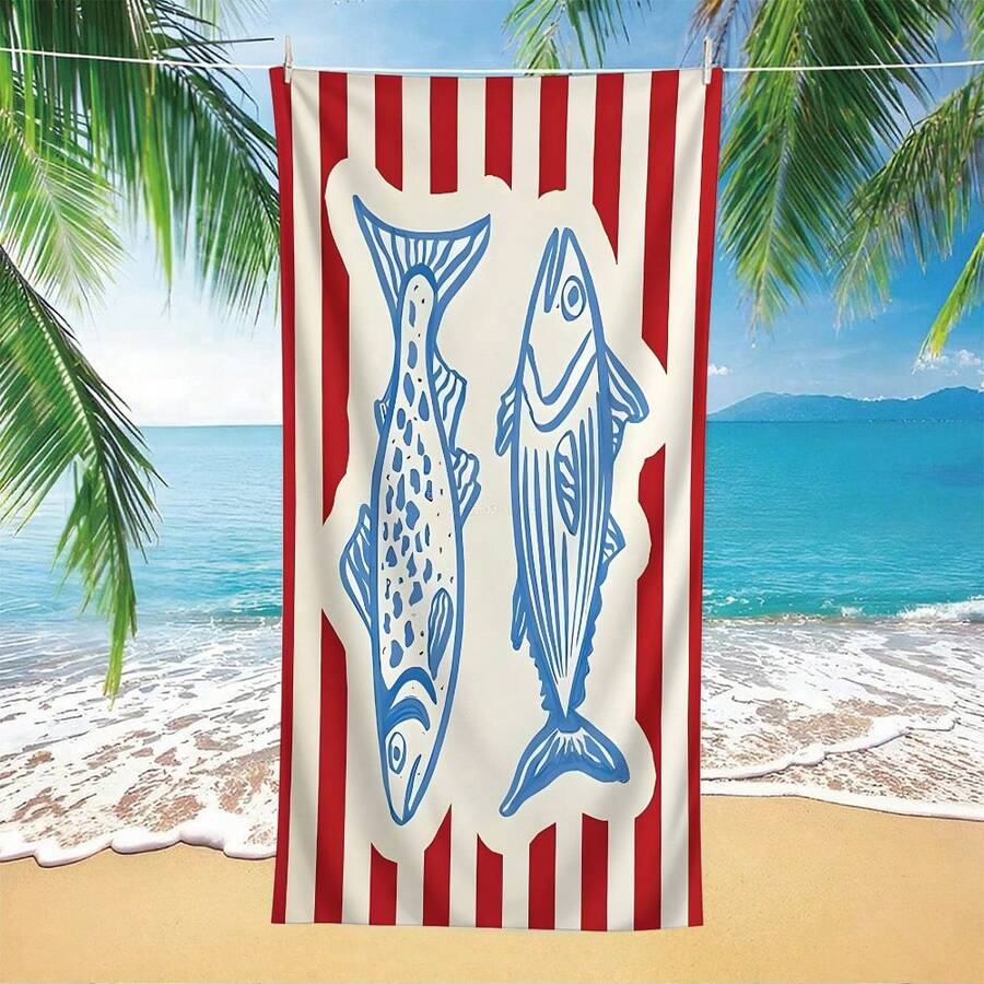 1 khăn tắm biển cỡ lớn - Nhanh khô, chống cát, họa tiết cá ngừ vây xanh và cá thu lớn, sọc đỏ trắng - Nhẹ, thích hợp cho bơi lội, hồ bơi, cắm trại, tắm biển - Khăn tắm mùa hè - Nhiều màu - Xem 1