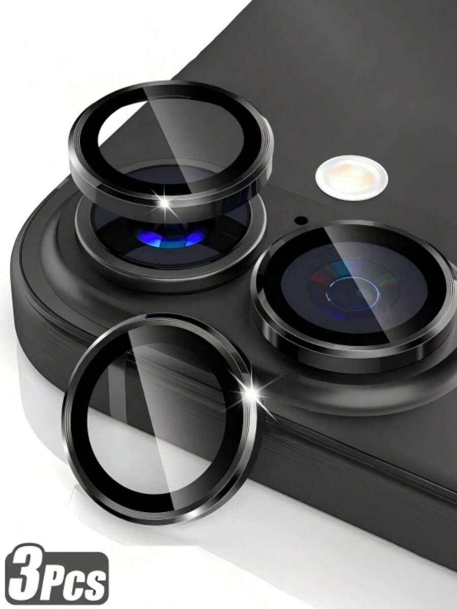 XINHONGYU Bộ 3 miếng dán bảo vệ ống kính camera tương thích với iPhone 17/16 PRO MAX/16PRO/16 Plus /15 PRO MAX/15 PRO/14 PRO MAX/14 PRO/13 PRO MAX/13 PRO/12 PRO MAX/12 PRO, kính cường lực AR+AF, chống trầy xước 9H, lớp phủ đơn bằng kim loại, độ trong suốt cao - Màu đen - màu đen - Xem 1