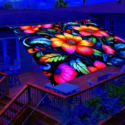 1Pc UV-Glow Floral Sun Canopy - Lightweight Polyester Sunshade, Ideal For Beaches, Camping, Gardens, And Picnics - Outdoor Adventure Shade (Poles Not Included)
