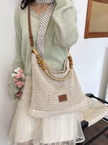 2026 New Woven Beach Bag, Large Capacity Casual Straw Shoulder Bag, Versatile For Vacation - Beige - View 4