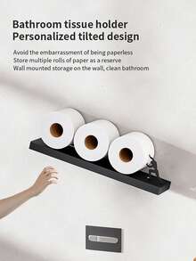 1个独特的壁挂式卫生纸架，浴室装饰收纳架 - 自粘式，金属材质，适用于家庭和厨房卫生纸卷收纳，创意浴室配件架 - 收納掛架 - 查看 5