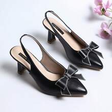 1 Pair Elegant Bowknot PU Leather High Heel Sandals For Women, Office/Summer - Black - View 6