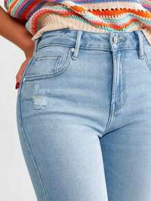 New Ripped Skinny Stretch Jeans, And Versatile Women Denim Pants Spring - Baby Blue - View 5