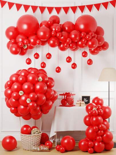 16pcs/56pcs/156pcs Red Latex Helium Balloons, 18 Inch/12 Inch/10 Inch/5 Inch Assorted Sizes, Vibrant Color, Suitable For Birthday, Graduation, Bachelor/Bachelorette Party, Wedding, Anniversary, Gender Reveal, Valentine's Day, Mother's Day, Christmas, New Year, Naturalization Ceremony, Cherry Blossom Theme Party, Casino Theme Party Decoration