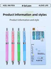 15pcs/Set (5 Pens + 10 Refills) Retractable Ballpoint Pen Set, Student Neutral Pens, Rollerball Pens, 0.5mm Black Ink, Suitable For Smooth Writing In Exams, Available In Pink, Purple, Blue, Green - Sets - View 4