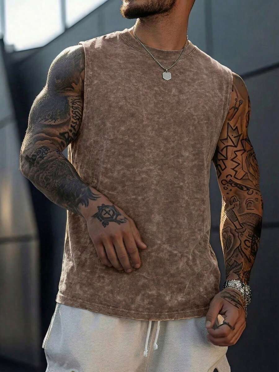 Simple Studio | Men's Vintage Rugged Style Washed Short Sleeve Tank Top | Suitable For Summer Wear | Comfortable & Breathable | Leading Fashion