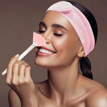 4pcs Adjustable Towel Headbands, With 4pcs Fan-Shaped Brushes, Face Mask Brush, Suitable For Beauticians - Multicolor - View 2