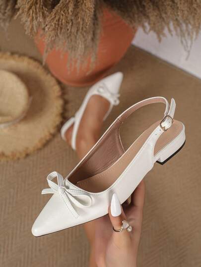 优雅纯色女鞋，踝带设计，轻便低跟，尖头，女士低跟鞋