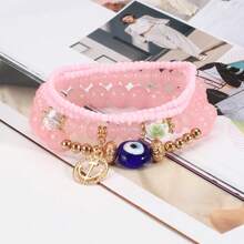 Set de 4 piezas de pulsera estilo bohemio con colgante de ojo de demonio de ancla, multicapa, con perlas de porcelana y cuentas de vidrio, pulsera elástica, nuevo juego de joyas, regalo casual - Bohemia - Ver 11