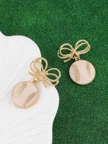 1 Pair Sports-Themed Bowknot Earrings (, Baseball,, Basketball), Suitable Women's Daily & Date Wear - Bóng chày - Xem 4