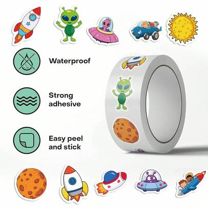 500 piezas Pegatinas de grafiti espacial de dibujos animados, pegatinas de planeta, pegatinas estéticas, pegatinas decorativas para botellas de agua, guitarras, equipaje, teléfonos, estuches, portátiles, monopatines, regalos