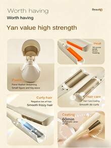HYUNDAI Electric Egg Curling Iron, Ceramic Curling Wand, 3 Heat Settings, Portable Heating Curling Iron - Beige - View 3