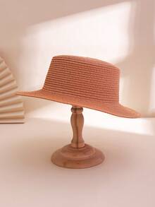 1pc Women's Solid Color Flat Top Small Brim Sun Hat, Simple & Versatile Straw Hat Suitable For Beach Vacation Photoshoots - Solid Color - View 29