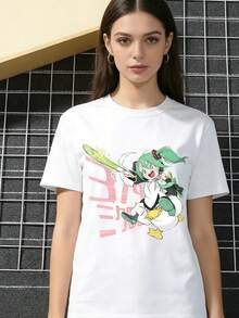 Japanese Anime Character T-Shirt With Cute MIKU Print, Summer 2024, For Women And Men, 3D T-Shirt, Street Fashion, Casual Style, Short-Sleeved Tops, Men's Blouses - 白色 - 查看 2