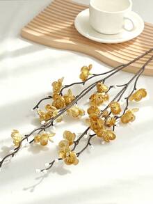 1pc Bendable Artificial Plum Blossom Silk Peach Blossom Loose Plum Blossom With Leaf Cherry Blossom Branch Vase For Flower Arrangement, Suitable For Diy Flower Wall, Scene Decoration, Living Room And Bedroom Vase Flower Arrangement, Wedding, Party Decoration, Desktop Decoration. Room Decoration (Flowers Can Be Disassembled And Assembled) - Gold - View 4
