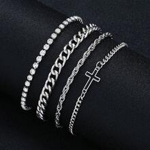 4件套男士朋克风银十字叠戴手链，街头时尚送给男友的礼物 - 金色 - 查看 3