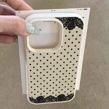 1pc Black Lace & White Polka Dot Pattern Full Coverage TPU Shockproof Phone Case, Compatible With Apple 16, 15, 14, 13, 12, 11 Pro Max, Series - Multicolor - View 3
