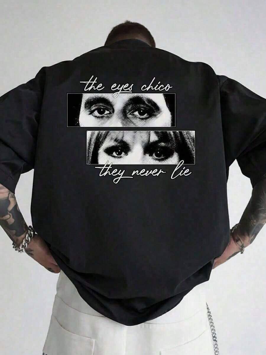 Men's Movie Graphic Tee - Tony Back Print With Quotes "The Eyes Have It" And "They Never Lie" - Casual Crew Neck Short Sleeve Tee - Loose, Casual, Versatile Summer Tee I0WD - 黑色 - 查看 1