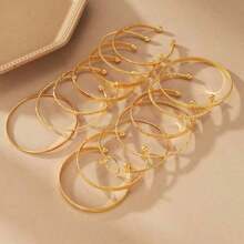 10pcs/Set Minimalist Floral & Geometric Metal Bangle Bracelets, Ladies Jewelry Accessories Daily Wear (Assorted Styles) - Vàng - Xem 4