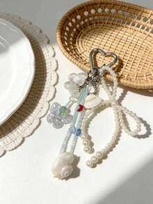 Butterfly Shell Pearl Beaded Pendant, Heart-Shaped Clasp Bag Charm, Gentle Atmosphere Accessory, Shell Conch Pendant, Fashion Beaded Bag Charm Keychain Beach Accessories Key Chain Charms Beach Accessories Festival Graduation Teacher Appreciation Gifts Birthday Gift Mother Gifts Mothers Day Gift - Multicolor - View 2