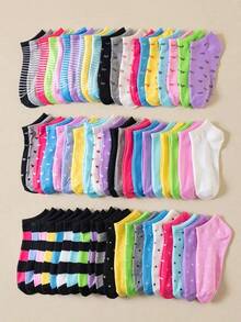 20 Pairs Random Solid Color Vertical Stripe Moisture-Wicking Soft Versatile Women Ankle Socks - Multicolor - View 2