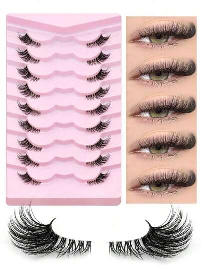 9 Pairs Of Super Short Natural Half-Strip Eyelashes, Transparent Band, Short Soft 3D Faux Mink Lashes, Create A Natural And Gentle Makeup Look
