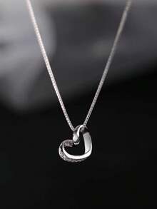 Dây chuyền mặt hình trái tim bằng bạc sterling 925 cao cấp, không gây dị ứng, đính đá Cubic Zirconia lấp lánh - Dây chuyền xương đòn sang trọng, thích hợp cho đám cưới, kỳ nghỉ biển, quà tặng Lễ Tạ ơn và Giáng sinh, bao bì chống oxy hóa, cao cấp, dành cho bạn gái, quà tặng hàng ngày. - Phong cáchA - Xem 7