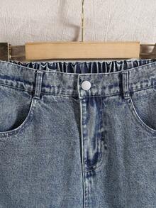 1pc Girls' Vintage Distressed Washed Blue Denim Skirt With Side Slit, Casual Streetwear Design - Medium Wash - View 6