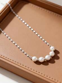 1pc S925 Sterling Silver Pearl Pendant Necklace, Korean & Japanese Style, Women's Luxury Minimalist Elegant Elegant Fashion Delicate Clavicle Chain, Suitable As Mother's Day, Valentine's Day Perfect Neck Decor Gift - Pearl - View 3