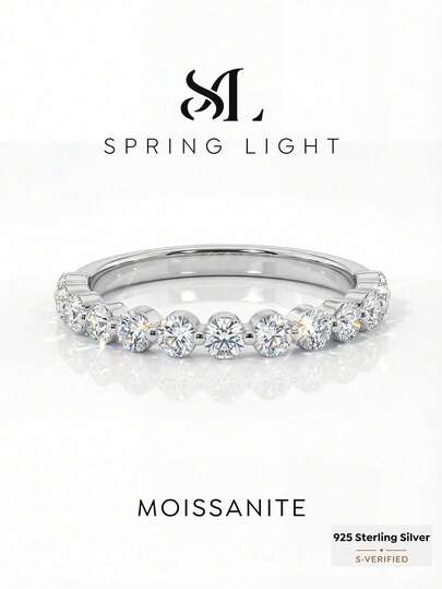 1 chiếc nhẫn Moissanite tròn, nhẫn đính hôn cho nữ, nhẫn đeo xếp lớp, bạc sterling 925, nhẫn kỷ niệm ngày cưới lãng mạn tối giản cho cặp đôi, quà tặng trang sức cao cấp