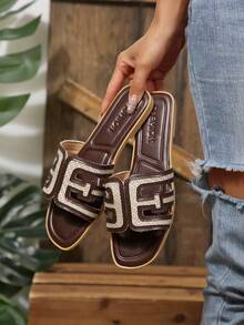 New Fashion Square Toe Flat Sandals For Women - Brown - View 1