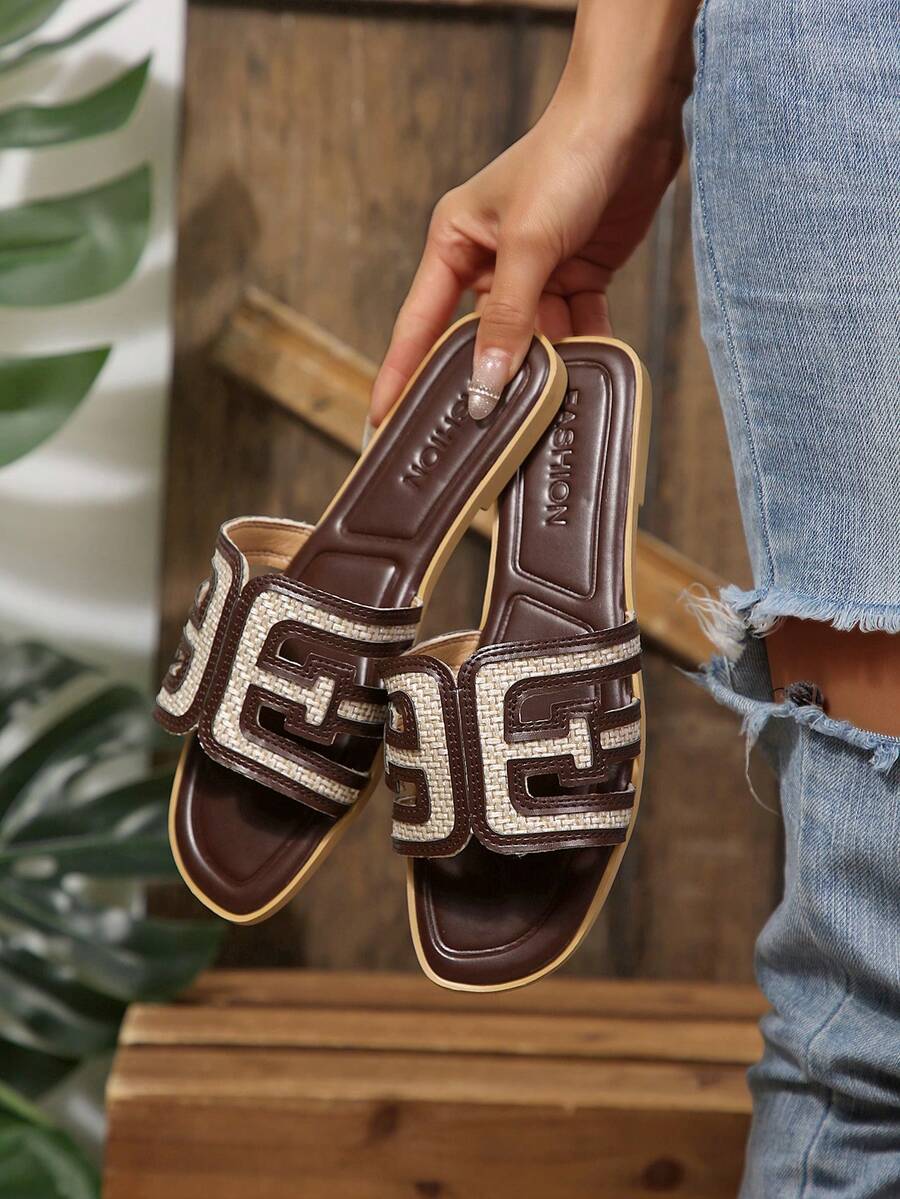 New Fashion Square Toe Flat Sandals For Women - Brown - View 1
