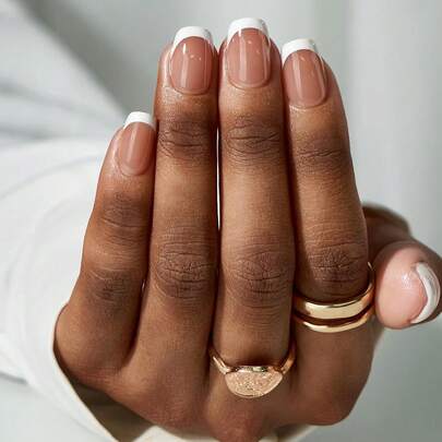 150片棕色和白色短方形法式美甲贴纸，法式美甲贴片，三合一法式方形美甲凝胶贴片，DIY美甲假指甲，适合女性和美甲沙龙使用，包含15种尺寸